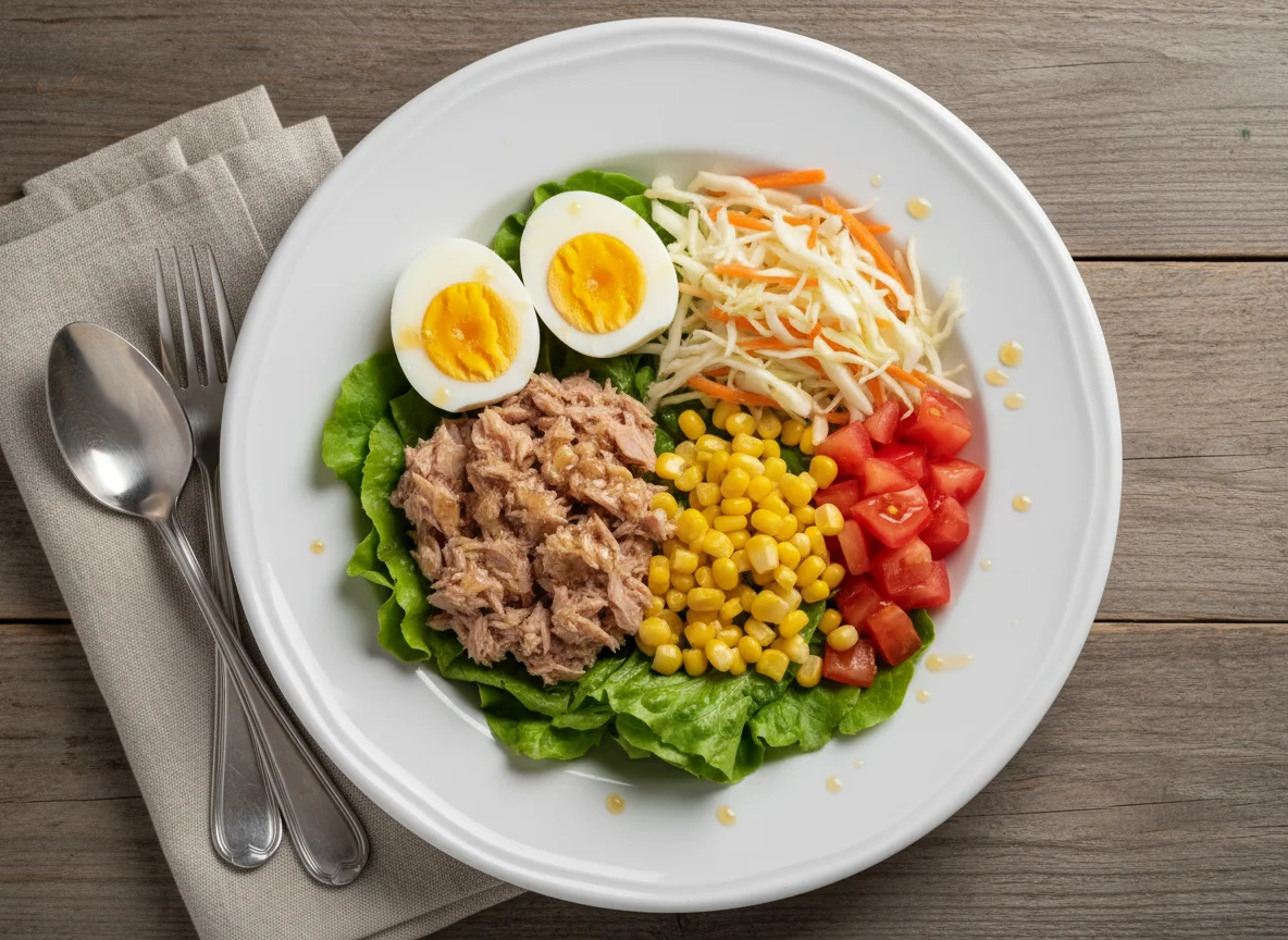 Salat mit Thunfisch und Ei photo