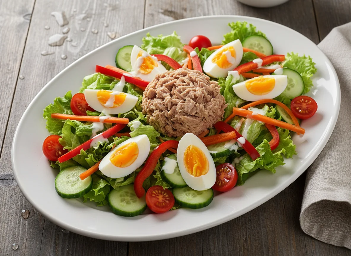 Salat mit Thunfisch und Eiern photo