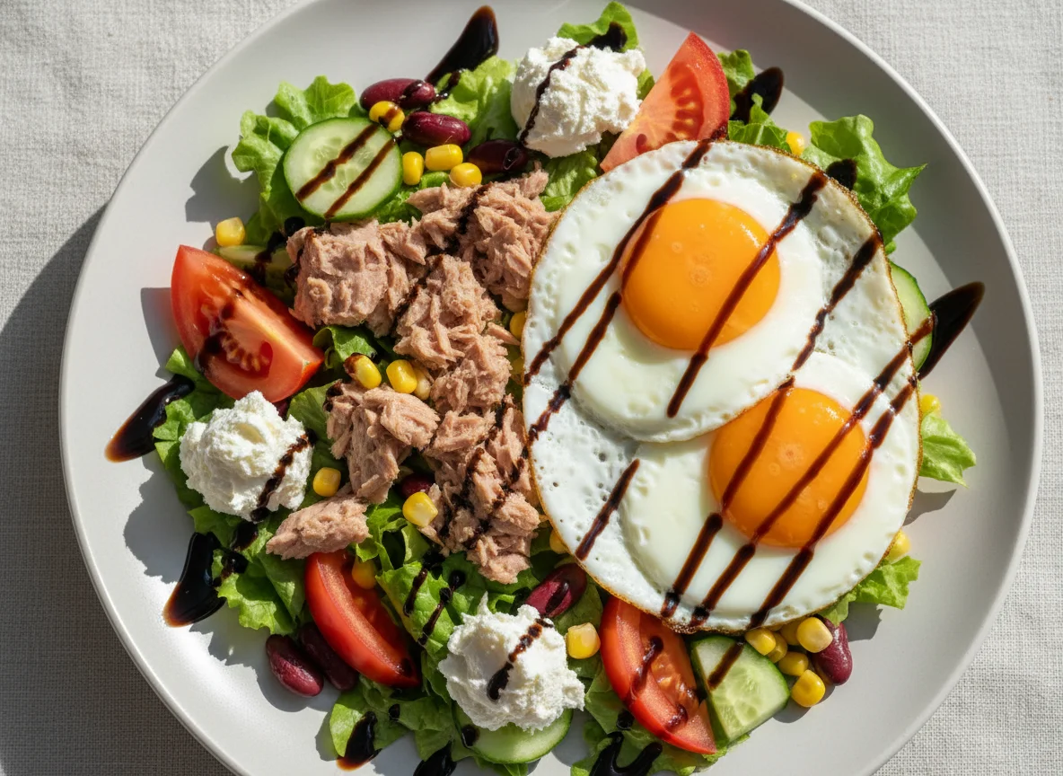 Salat mit Thunfisch und Spiegelei photo