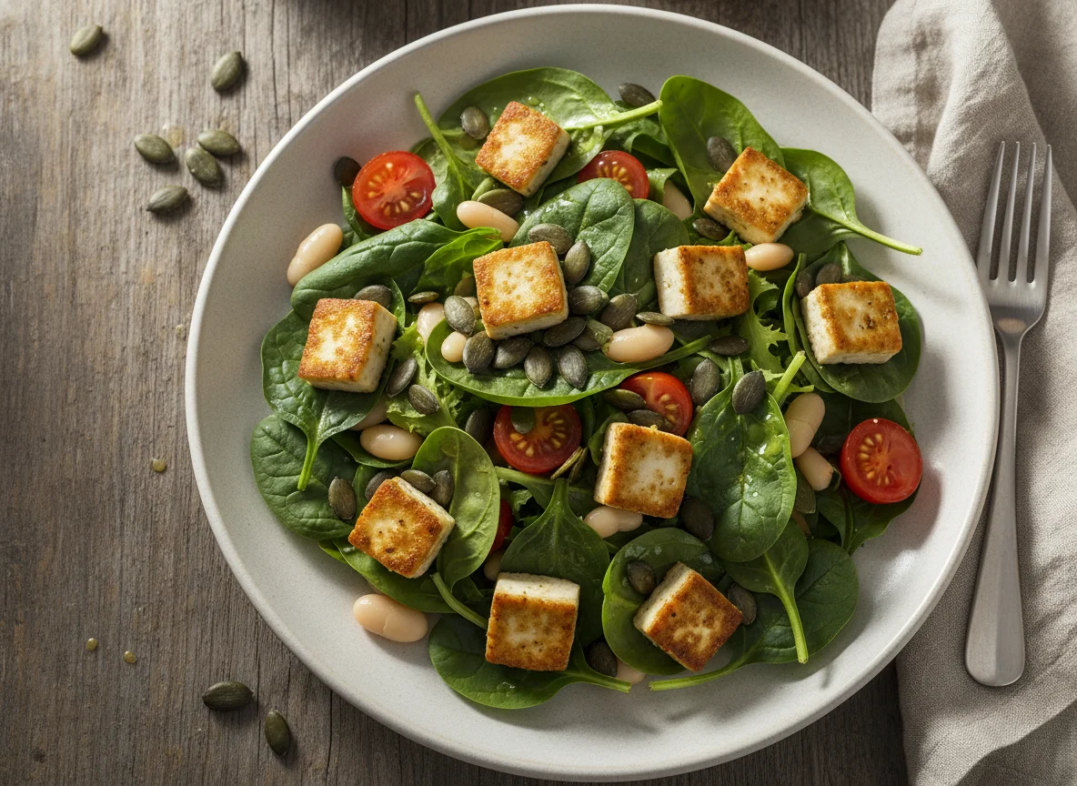 Salat mit Tofu und Kürbiskernen photo