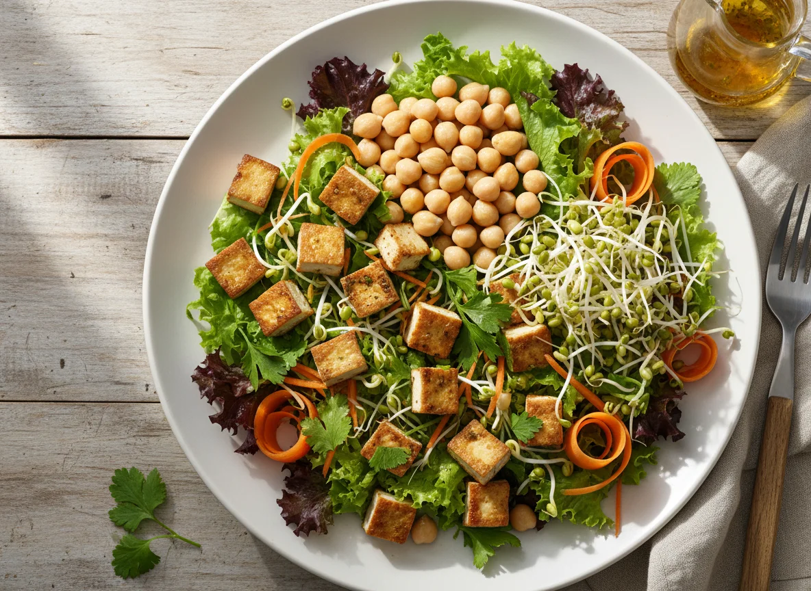 Salat mit Tofu und Sprossen photo