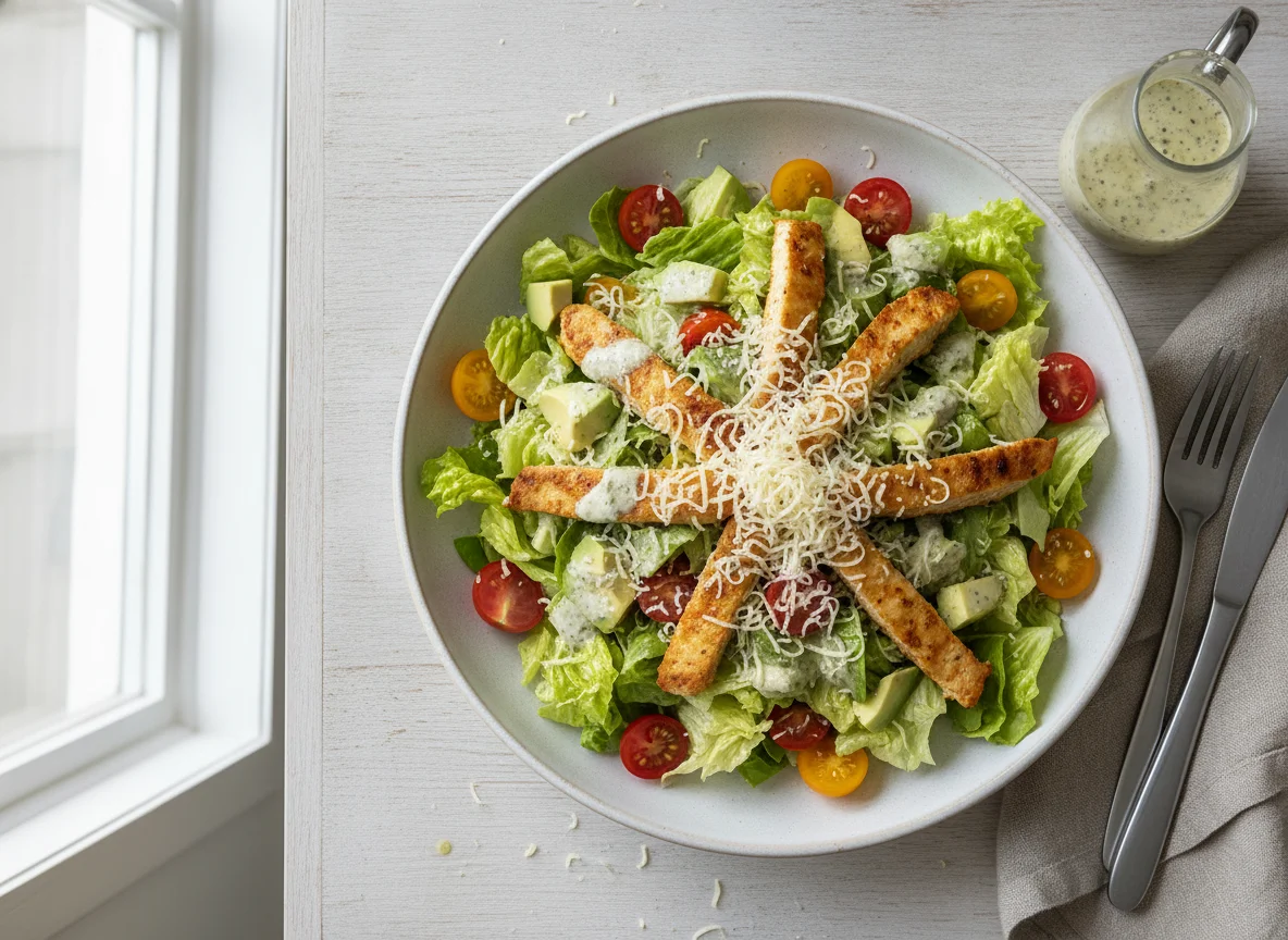 Salat mit vegetarischem Hühnerfleisch photo