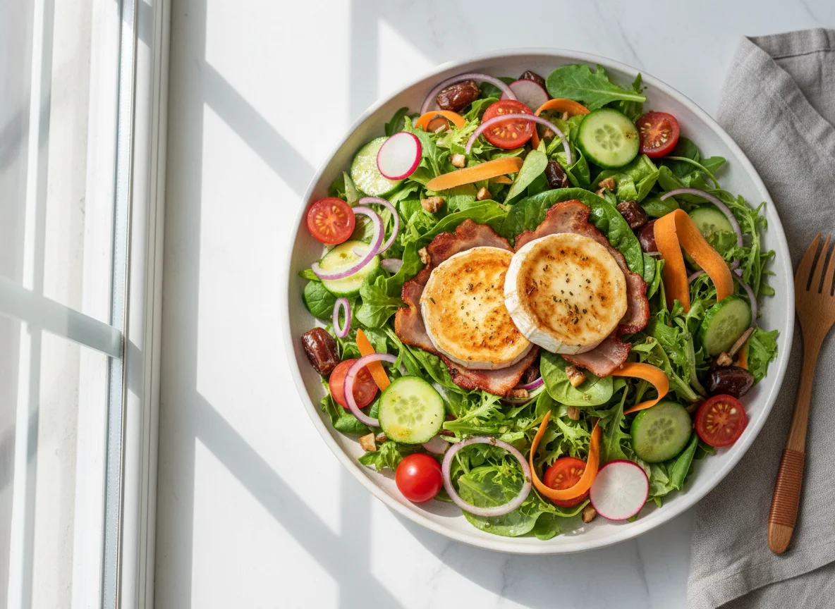 Salat mit Ziegenkäse im Speckmantel photo
