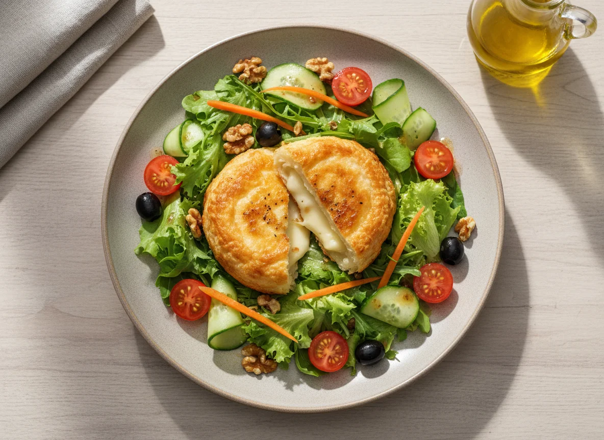 Salat mit Ziegenkäse im Teigmantel photo