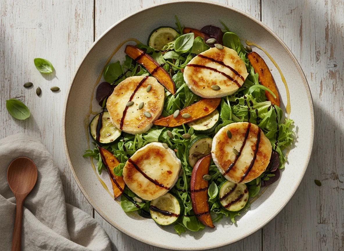 Salat mit Ziegenkäse, Süßkartoffel und Zucchini photo