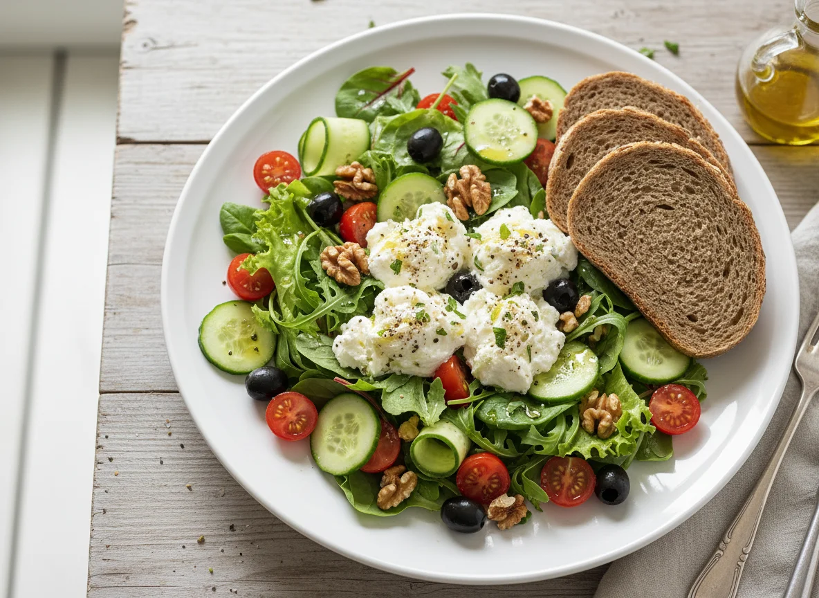 Salat mit Ziegenkäse und Brot photo