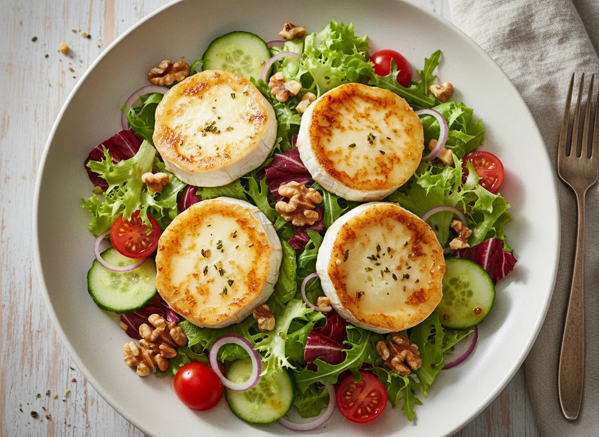 Salat mit Ziegenkäse und Walnüssen photo