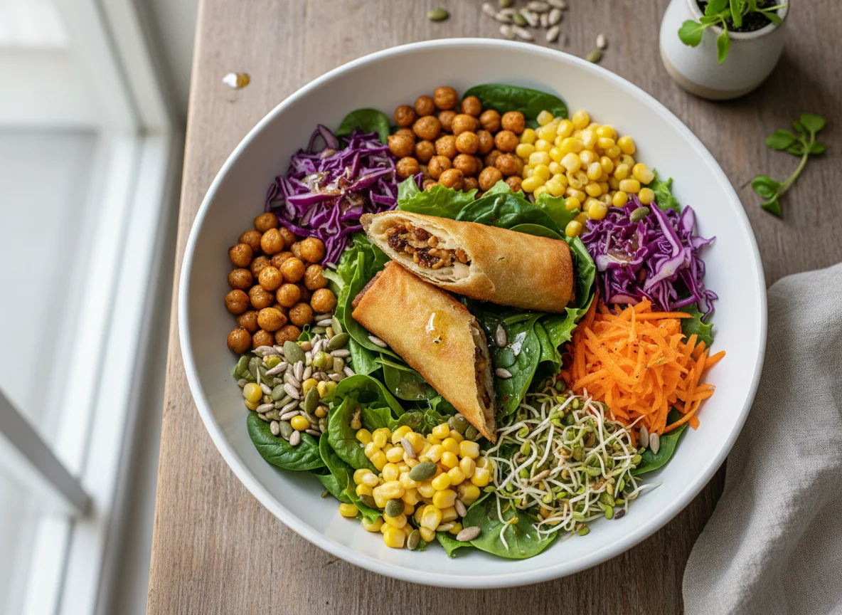 Salatbowl mit Frühlingsrolle photo