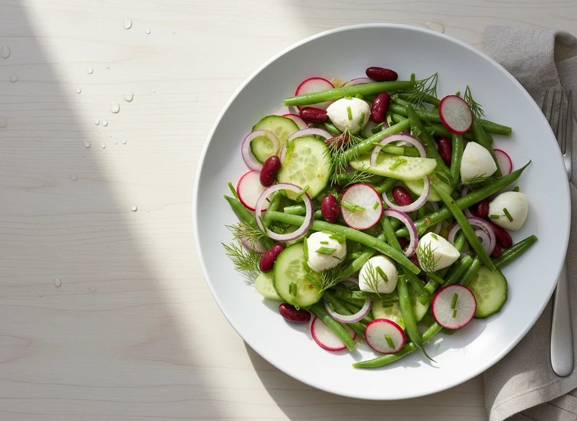 Salatbowl mit Gurken, Bohnen und Mozzarella photo