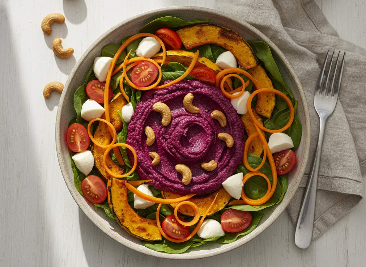 Salat-Bowl mit Hummus und Kürbis photo