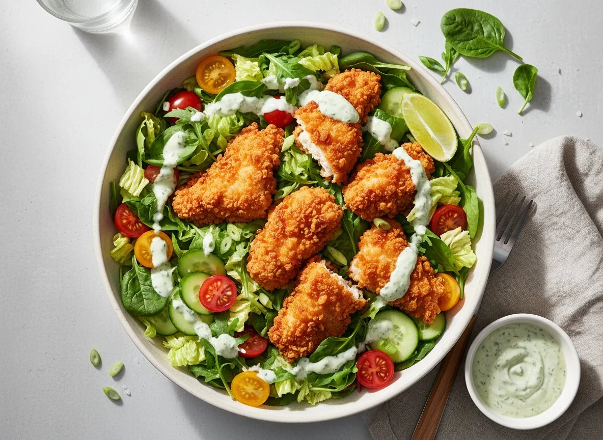Salatbowl mit knusprigem Hähnchen photo