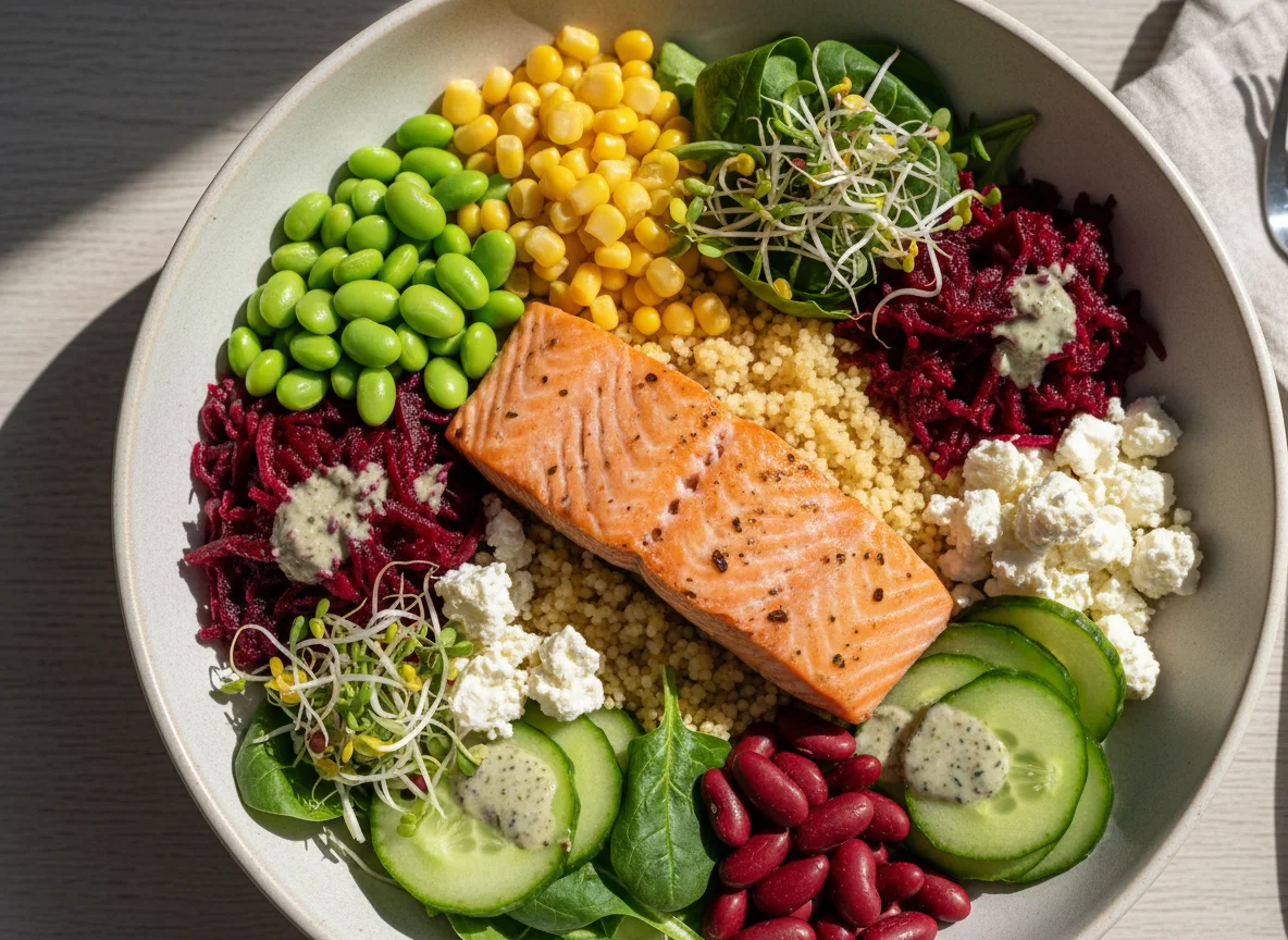 Salatbowl mit Lachs und Couscous photo