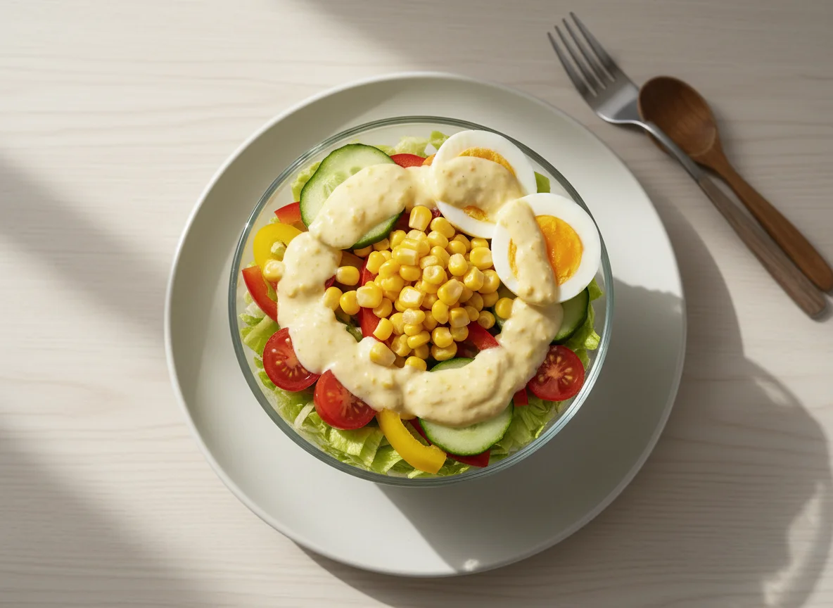 Salatcup mit Ei und Mais photo