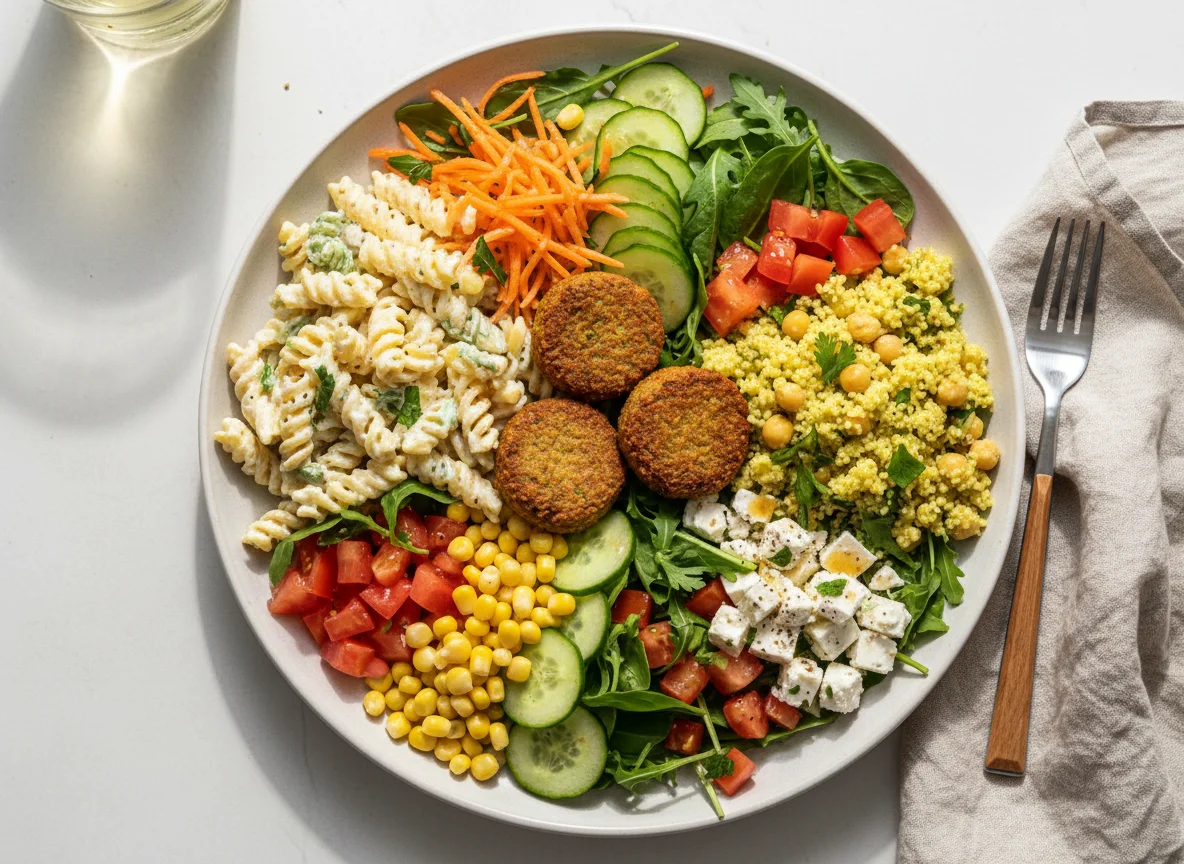 Salatplatte mit Falafel und Nudelsalat photo
