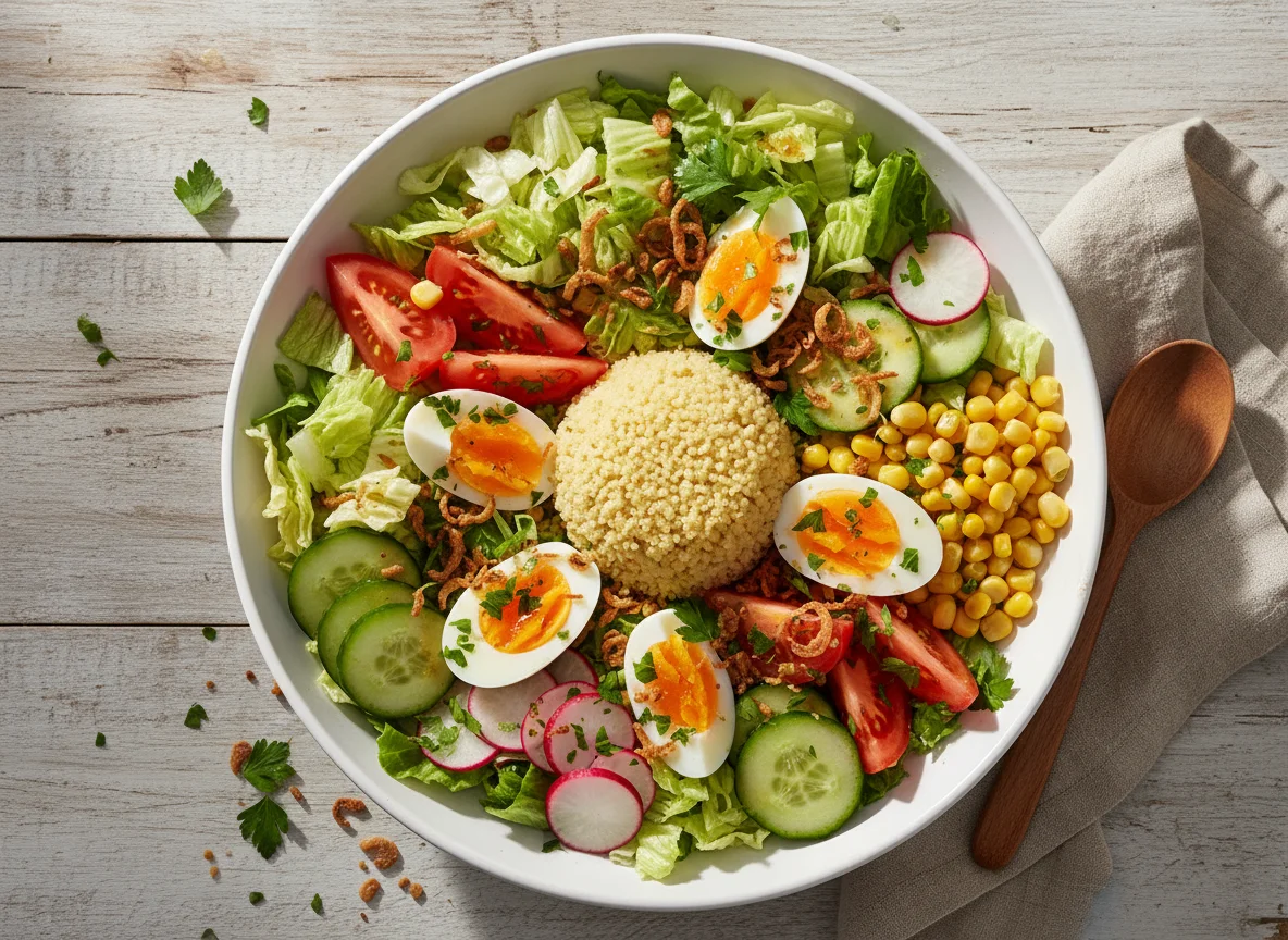 Salatschüssel mit Couscous und Ei photo