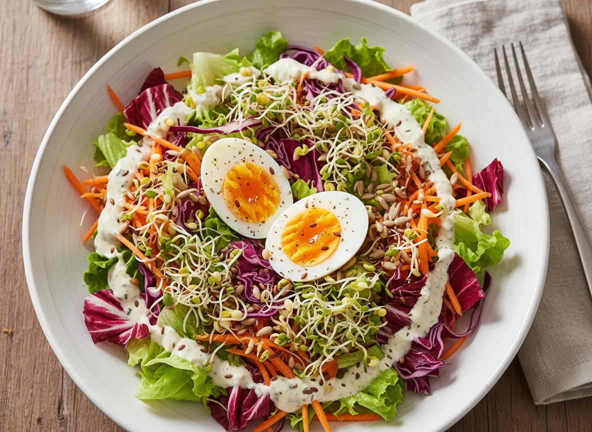 Salatschüssel mit Ei und Sprossen photo