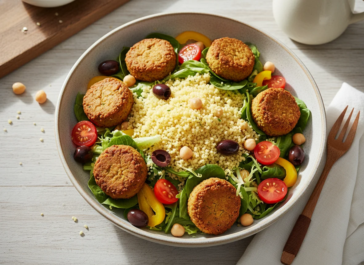 Salatschüssel mit Falafel und Couscous photo