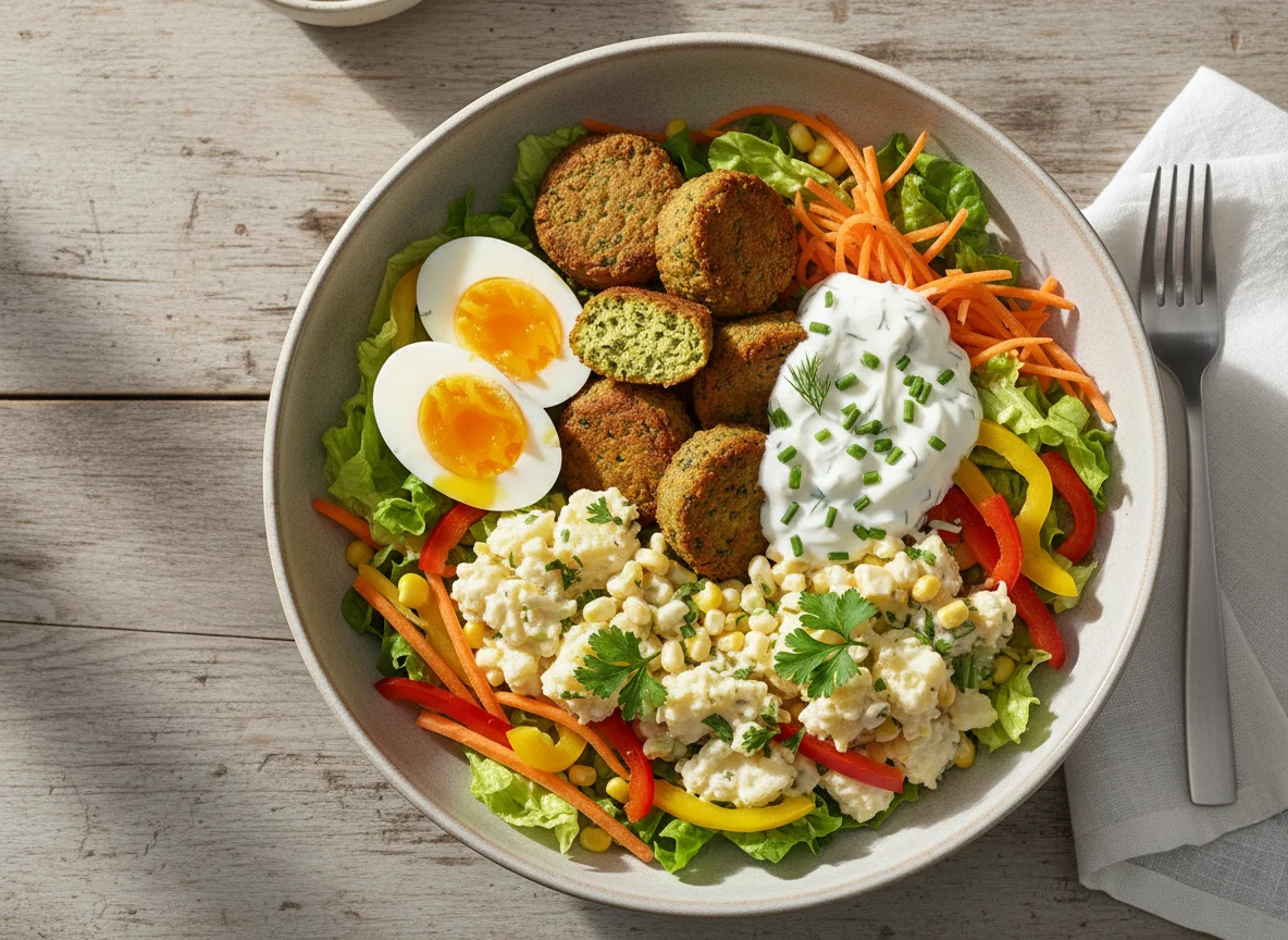 Salatschüssel mit Falafel und Ei photo