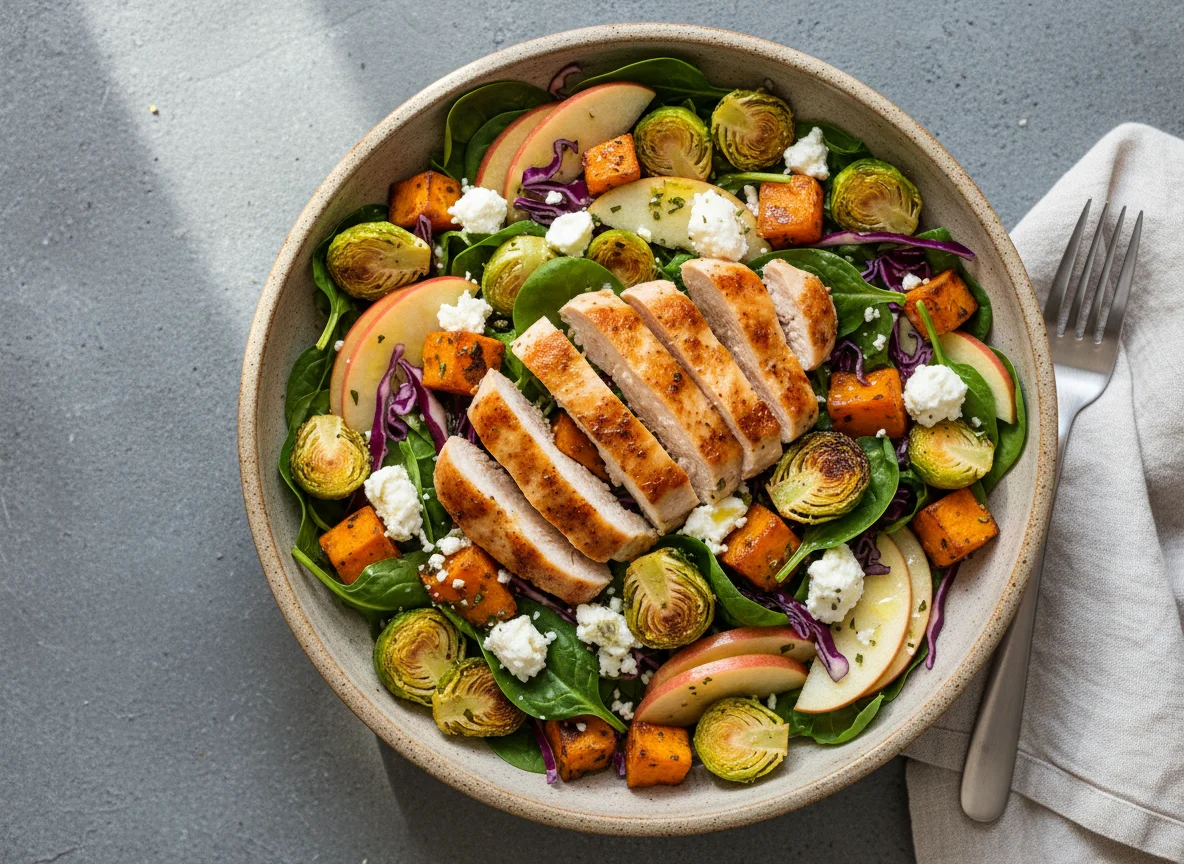 Salatschüssel mit Hähnchen und Gemüse photo