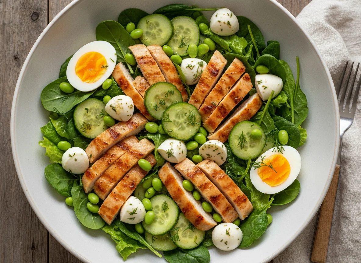 Salatschüssel mit Hähnchen und Mozzarella photo