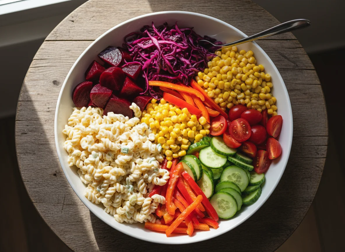 Salatschüssel mit Nudeln und Gemüse photo