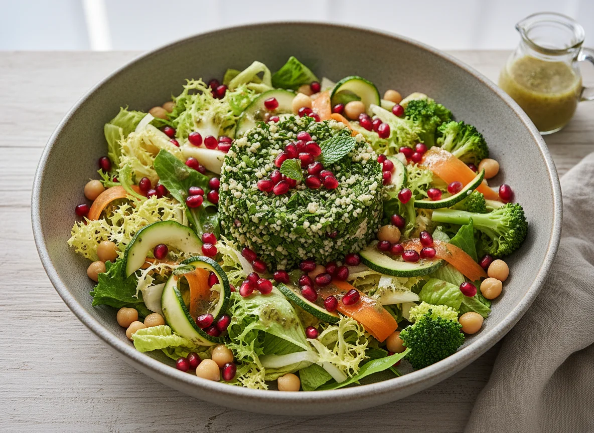 Salatschüssel mit Tabouleh und Gemüse photo