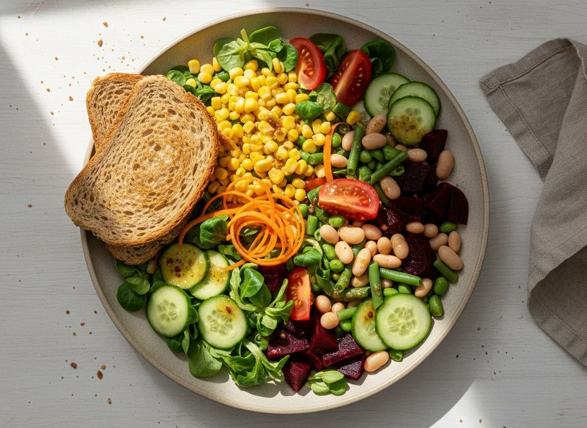 Salatteller mit Brot und Bohnen photo