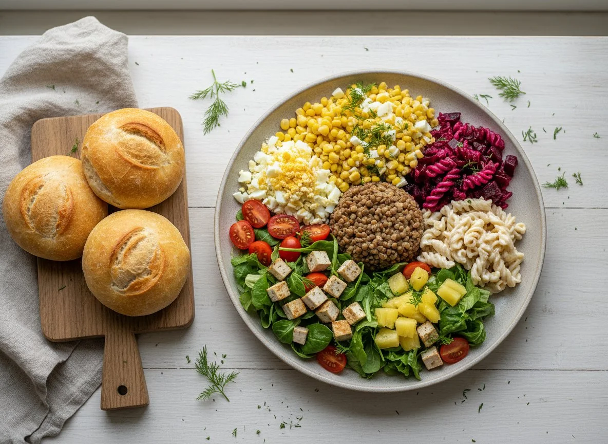 Salatteller mit Brötchen photo