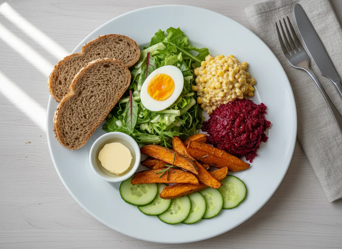 Salatteller mit Ei und Beilagen photo