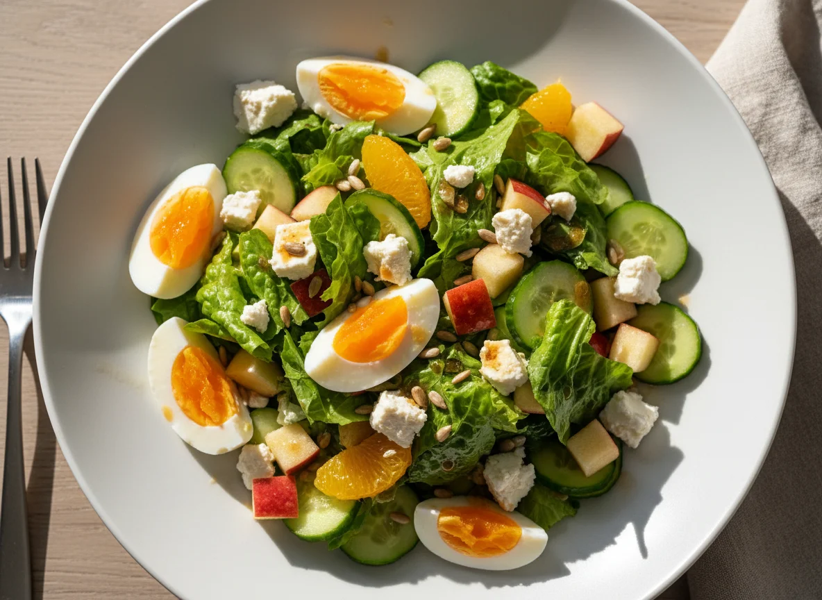 Salatteller mit Feta, Ei und Orange photo