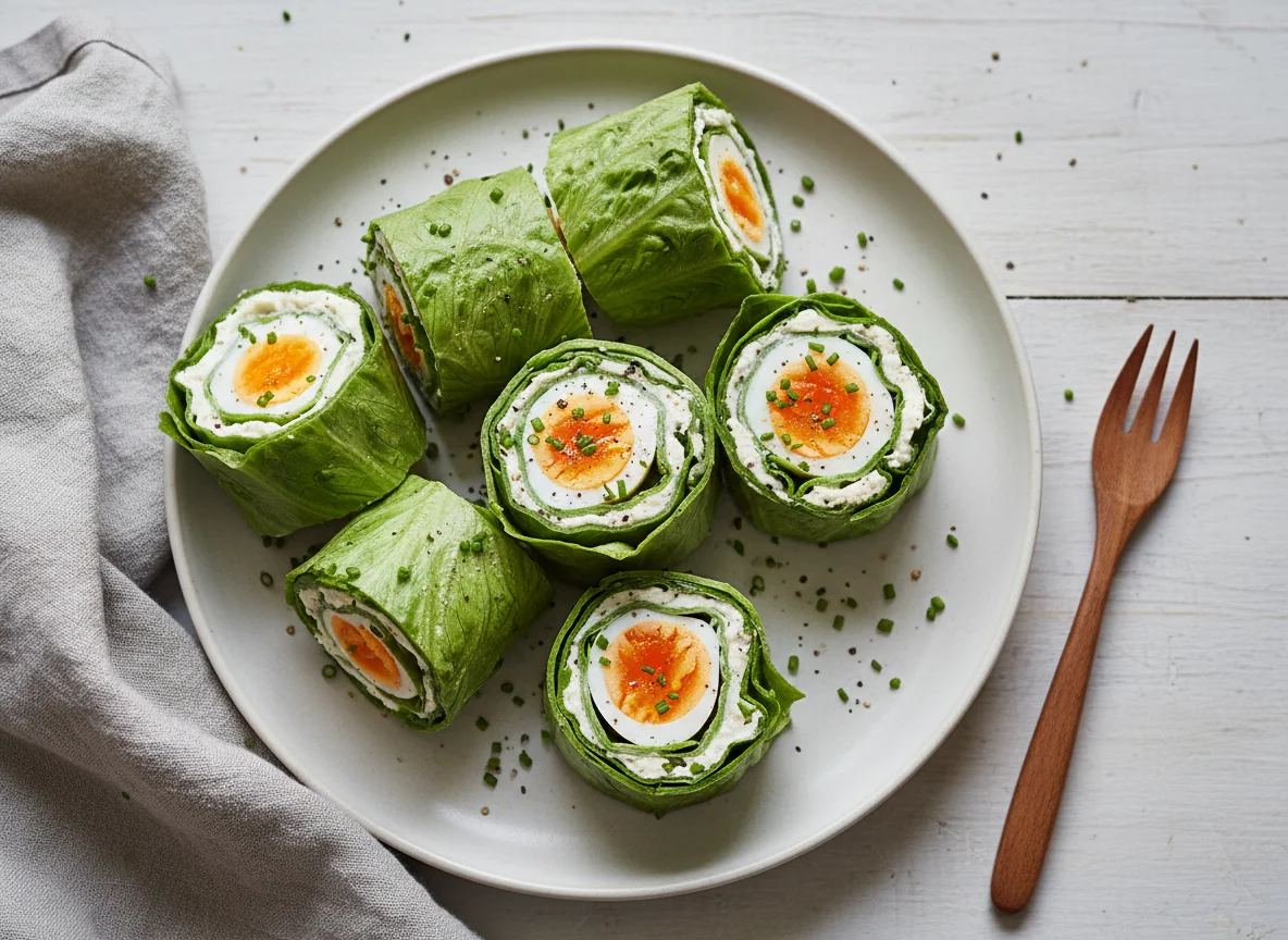Salatwickel mit Ziegenkäse und Ei photo