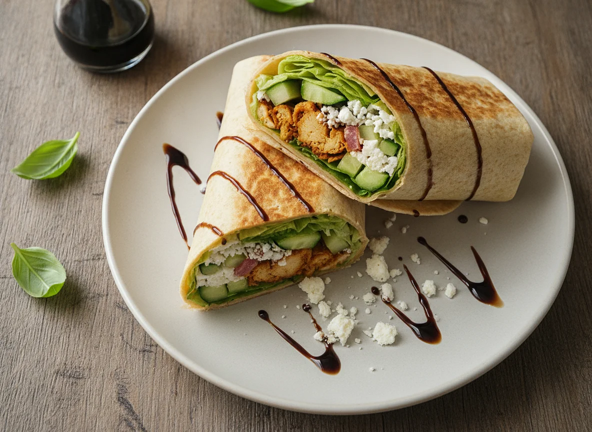 Salat-Wrap mit veganem Hähnchen und Balsamico photo