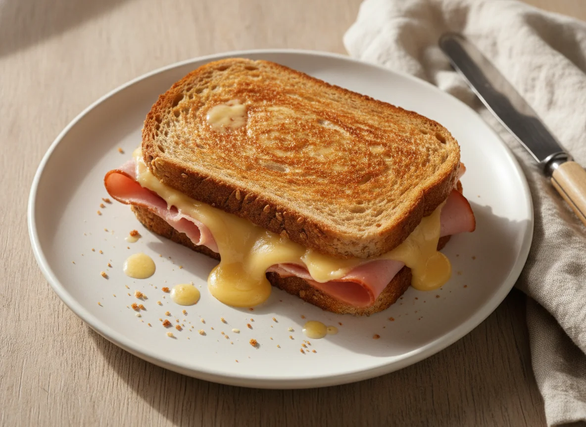 Sandwich-Toast mit Käse und Schinken photo