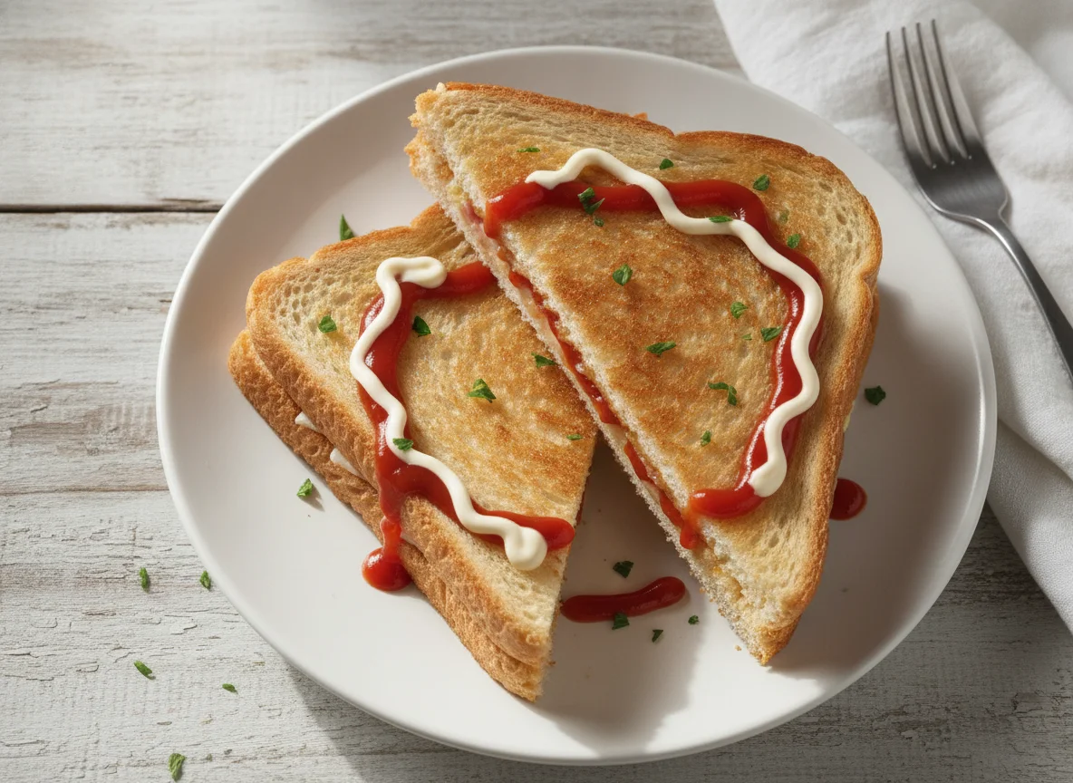 Sandwich-Toast mit Ketchup und Mayonnaise photo