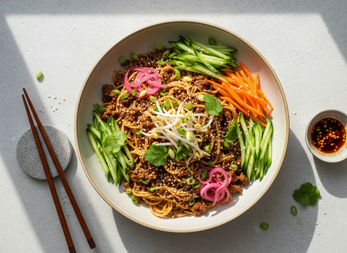 Scharfe Nudeln mit Hackfleisch photo