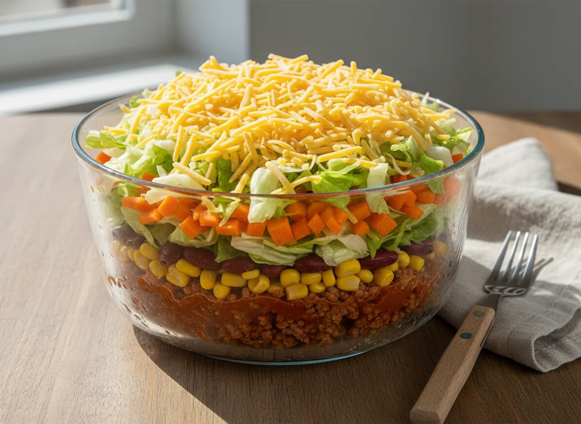 Schichtsalat mit Hackfleisch photo