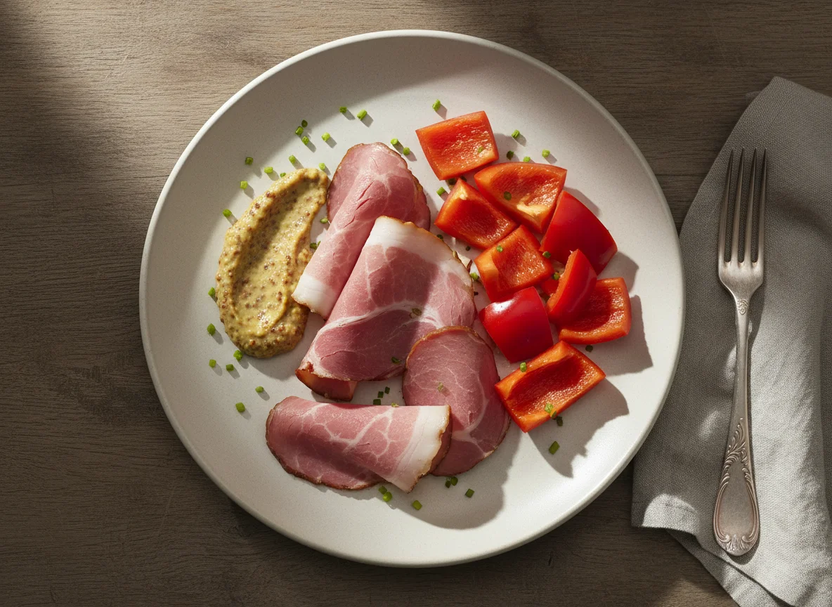 Schinken mit Senf und Paprika photo