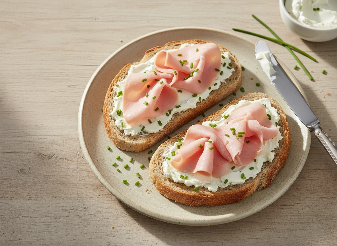 Schinkenbrot mit Aufstrich photo