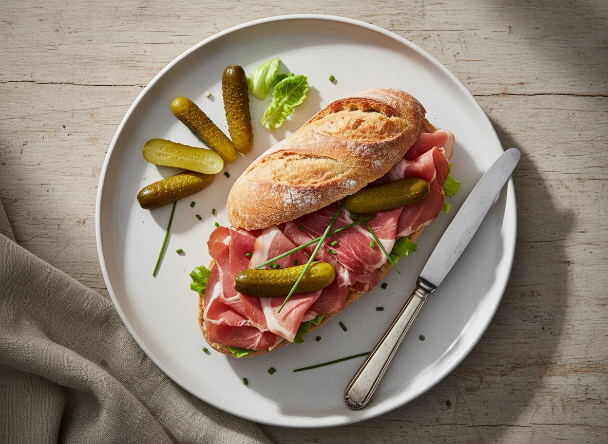 Schinkenbrot mit Essiggurken photo