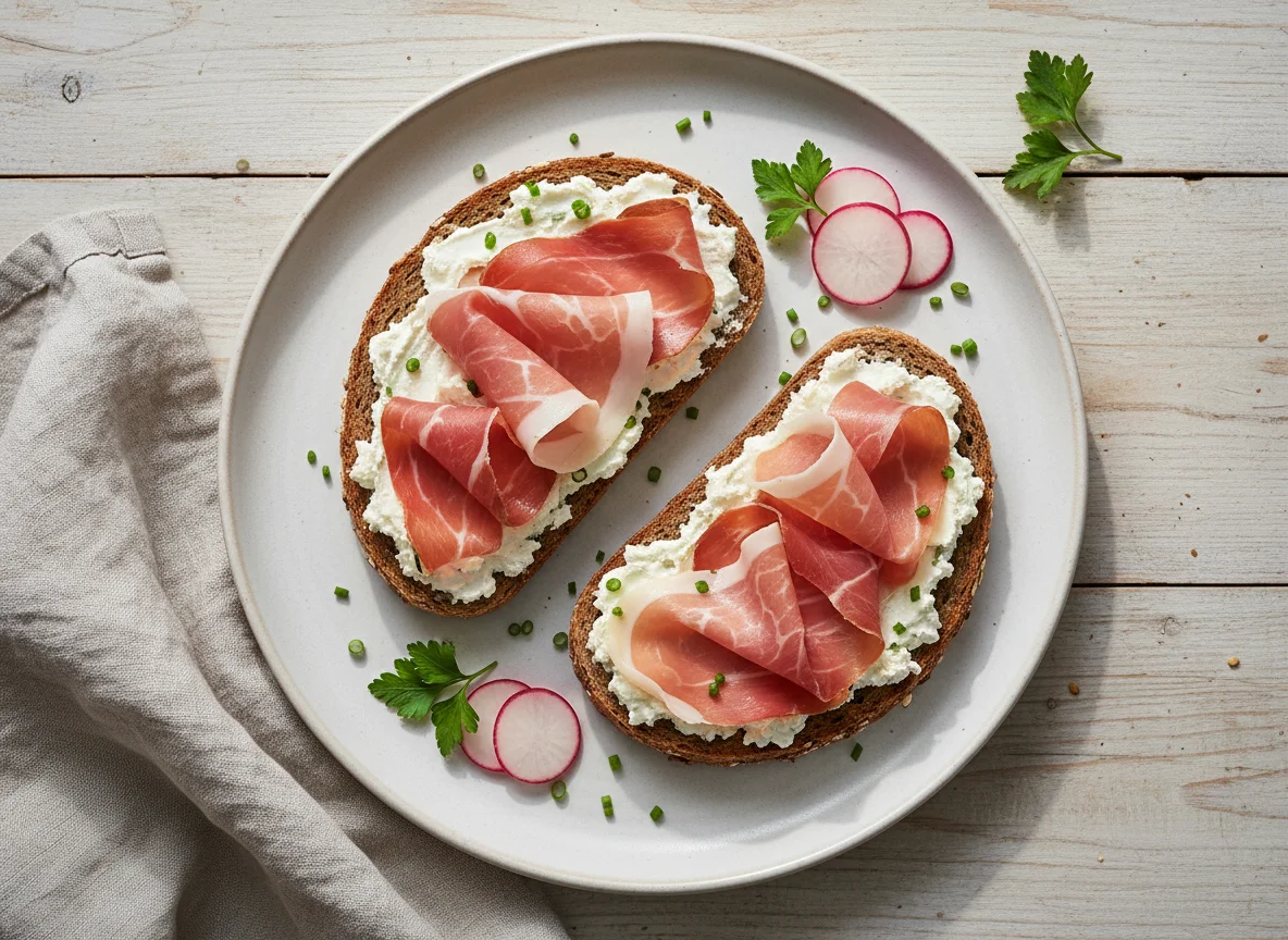 Schinkenbrot mit Frischkäse photo