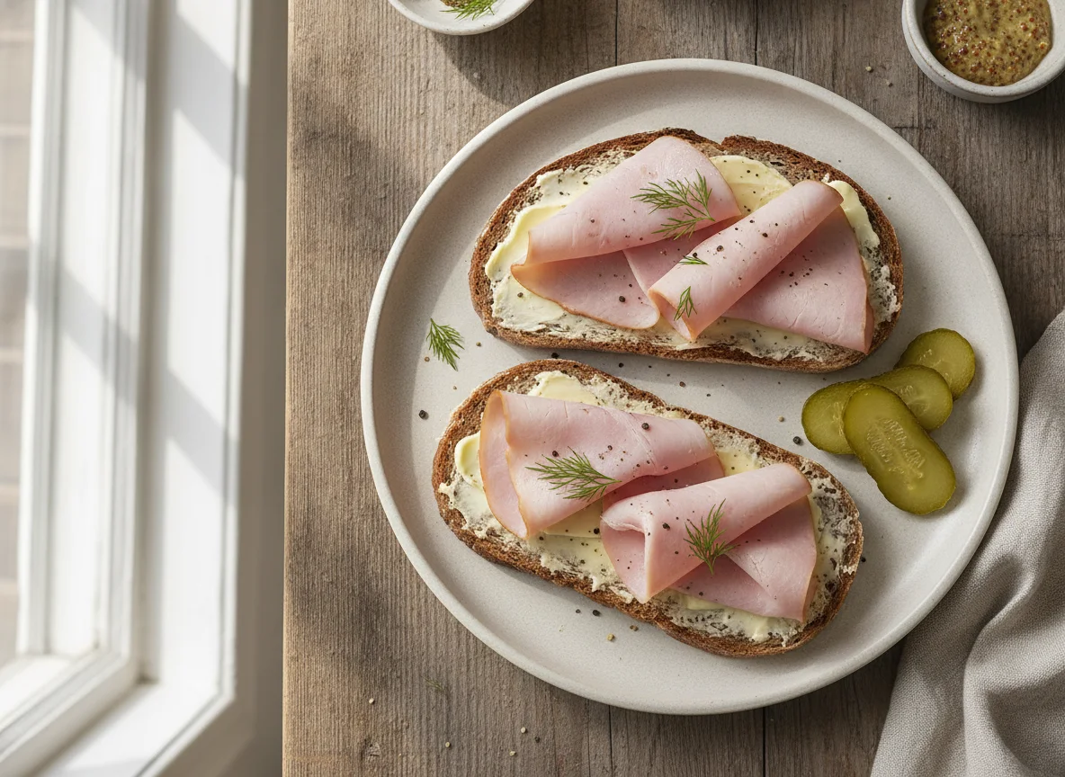 Schinkenbrot mit Gewürzgurke photo