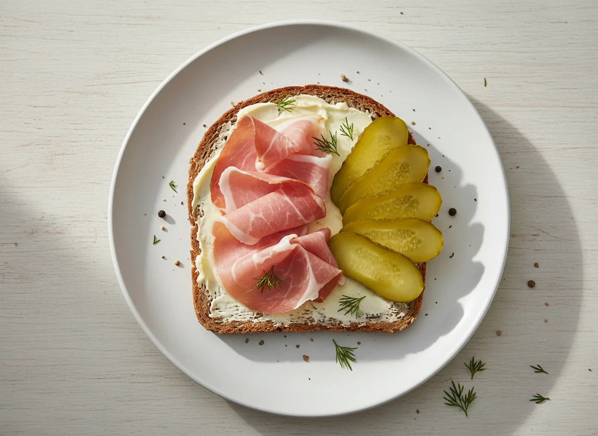 Schinkenbrot mit Gewürzgurken photo