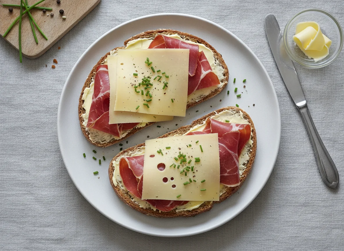 Schinkenbrot mit Käse photo