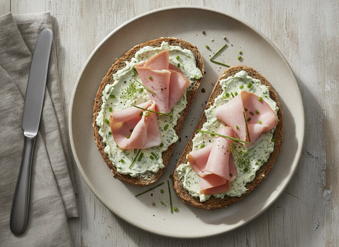 Schinkenbrot mit Kräuterfrischkäse photo