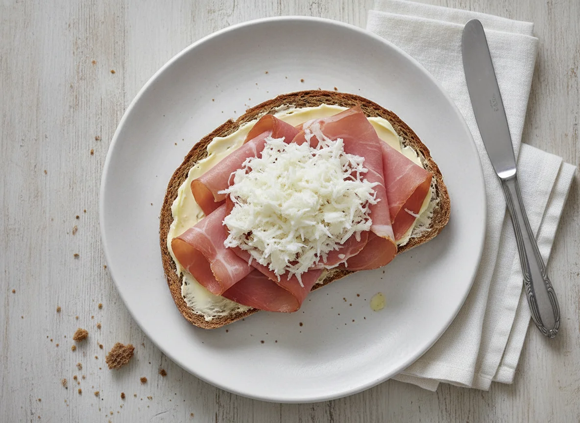 Schinkenbrot mit Meerrettich photo