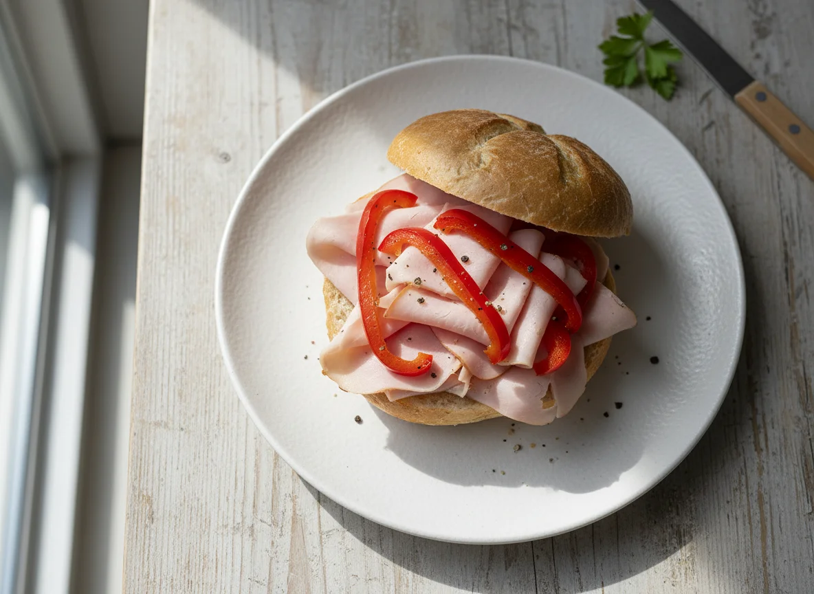 Schinkenbrot mit Paprika photo