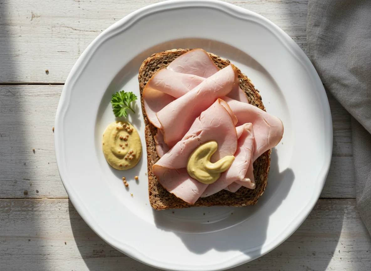 Schinkenbrot mit Senf photo