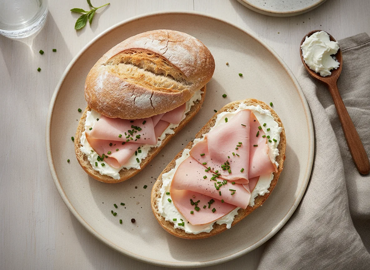Schinkenbrötchen mit Frischkäse photo