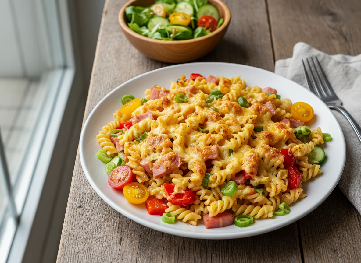Schinkenfleckerl mit buntem Salat photo