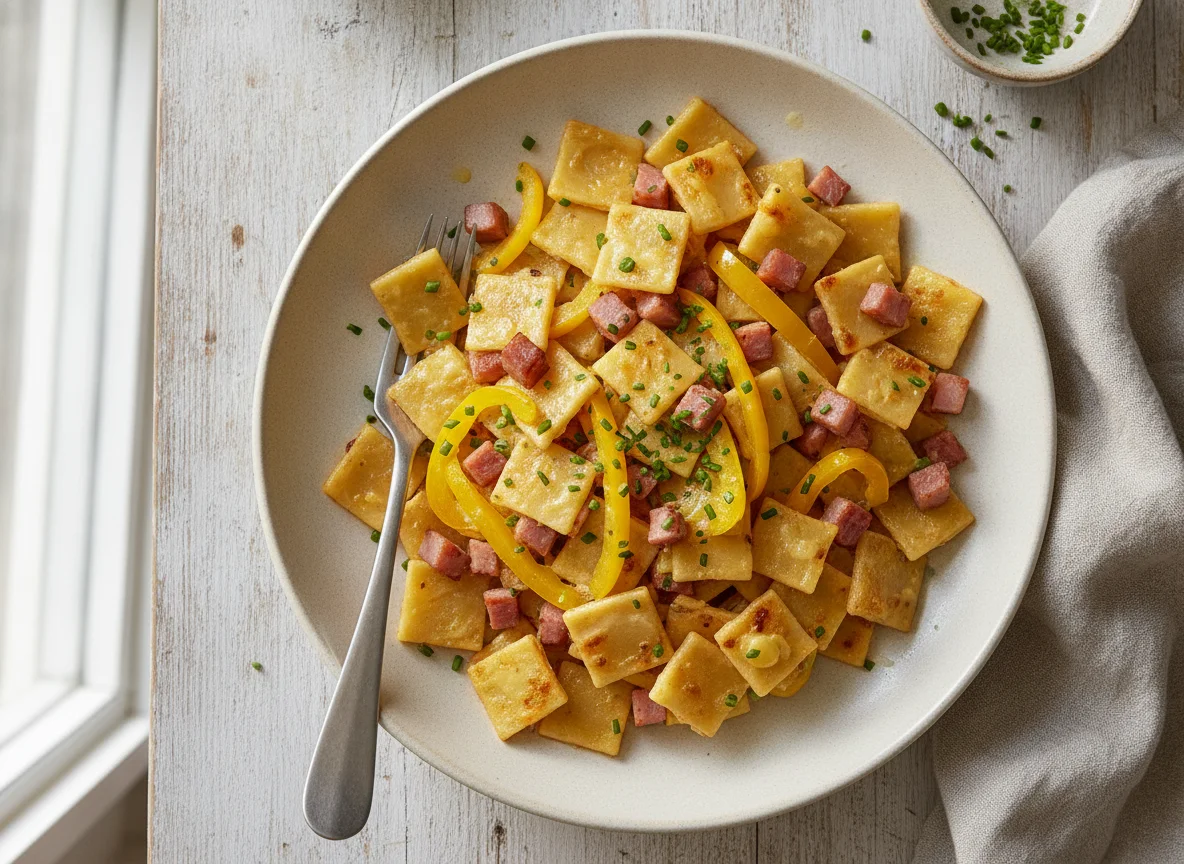 Schinkenfleckerl mit Paprika photo